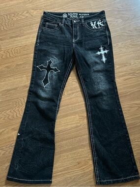 Ninth Hall Alyssia Black Jeans with Cross Appliqués